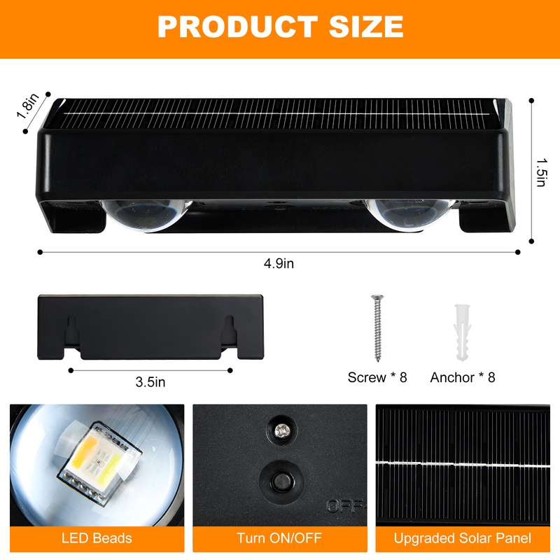 مصباح الحائط الشمسي الحجري الأحادي البلورية مع RGB LED ABA PC Shell IP65 مستوى مقاوم للماء