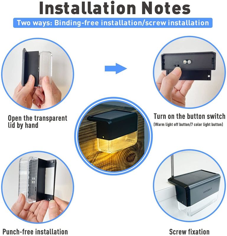 ضوء الحائط يعمل بالطاقة الشمسية مدمج في بطارية الليثيوم الثلاثية لإضاءة LED RGB بيضاء دافئة