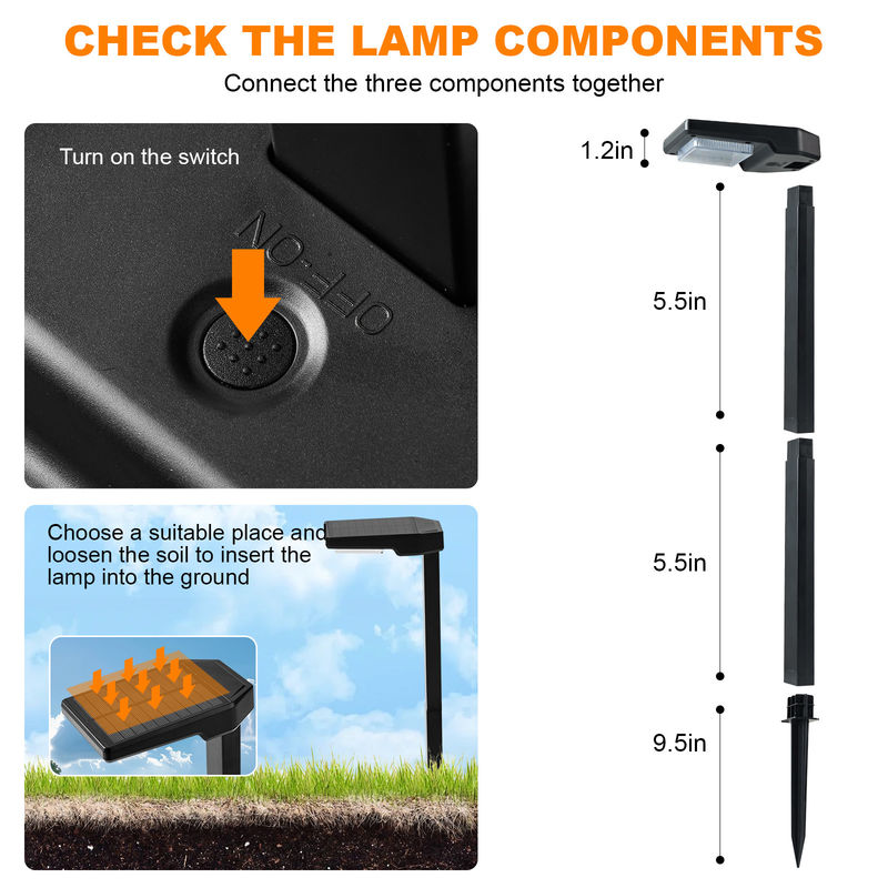 IP65 مضاد للماء 200g أسود ABS PMMA ضوء السياج الشمسي مع لوحة شمسية من السيليكون أحادي البلور