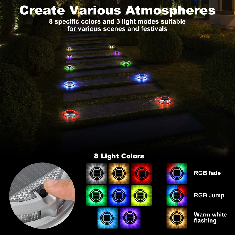 1200mAh بطارية RGB ضوء سطح الطابق الشمسي للإضاءة الخارجية طويلة الأمد 110 * 22MM
