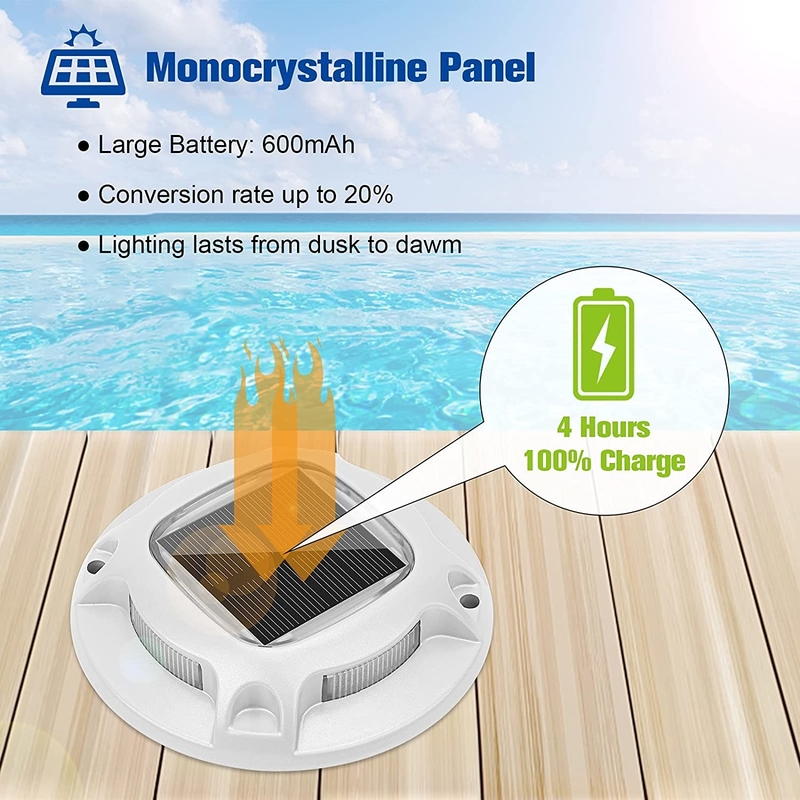 IP67 ضوء رصيف الطاقة الشمسية المقاومة للماء مع بطارية 1.2V / 600MAH بطارية Ni-Mh -20C- 60C لسلامة الرصيف وإضاءة