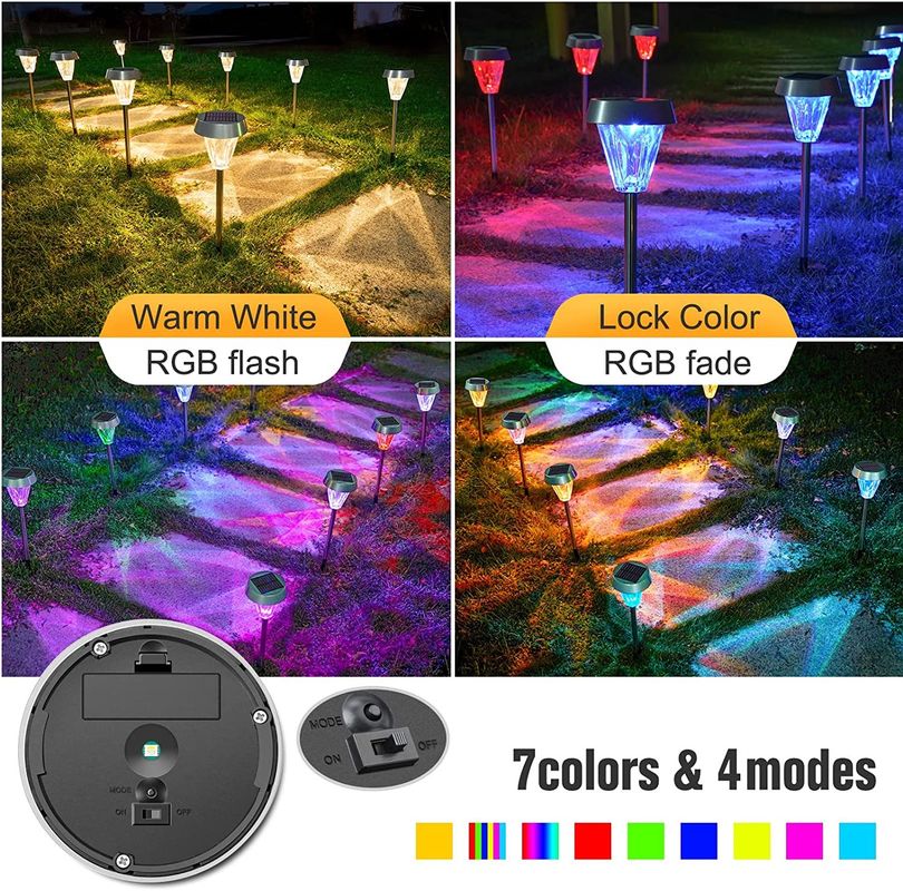 7-Color Solar Garden Pathway Lights IP65 Waterproof Stainless Steel