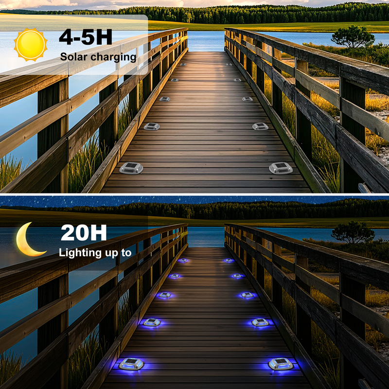IP67 ضوء رصيف الطاقة الشمسية المقاومة للماء مع بطارية 1.2V / 600mah و 2V / 140ma لوحة شمسية باللون الأبيض + الأزرق